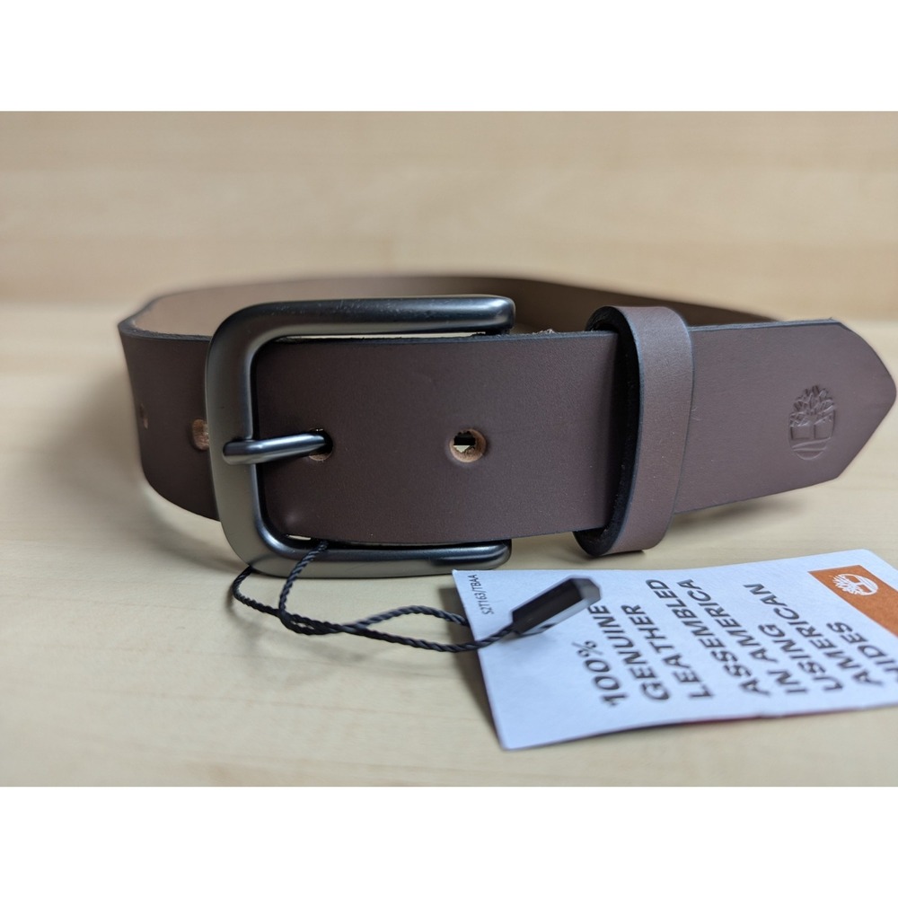 Timberland Brown Leather NWT Dust Bag Made In USA Belt Sz 32 - Picture 7 of 8